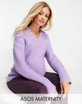 ASOS DESIGN Maternity jumper with open neck and collar detail in lilac | ASOS (Global)
