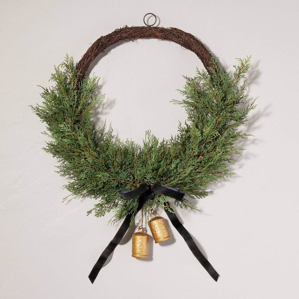 26" Faux Cedar Hoop Christmas Wreath with Bell Ornaments - Hearth & Hand™ with Magnolia | Target