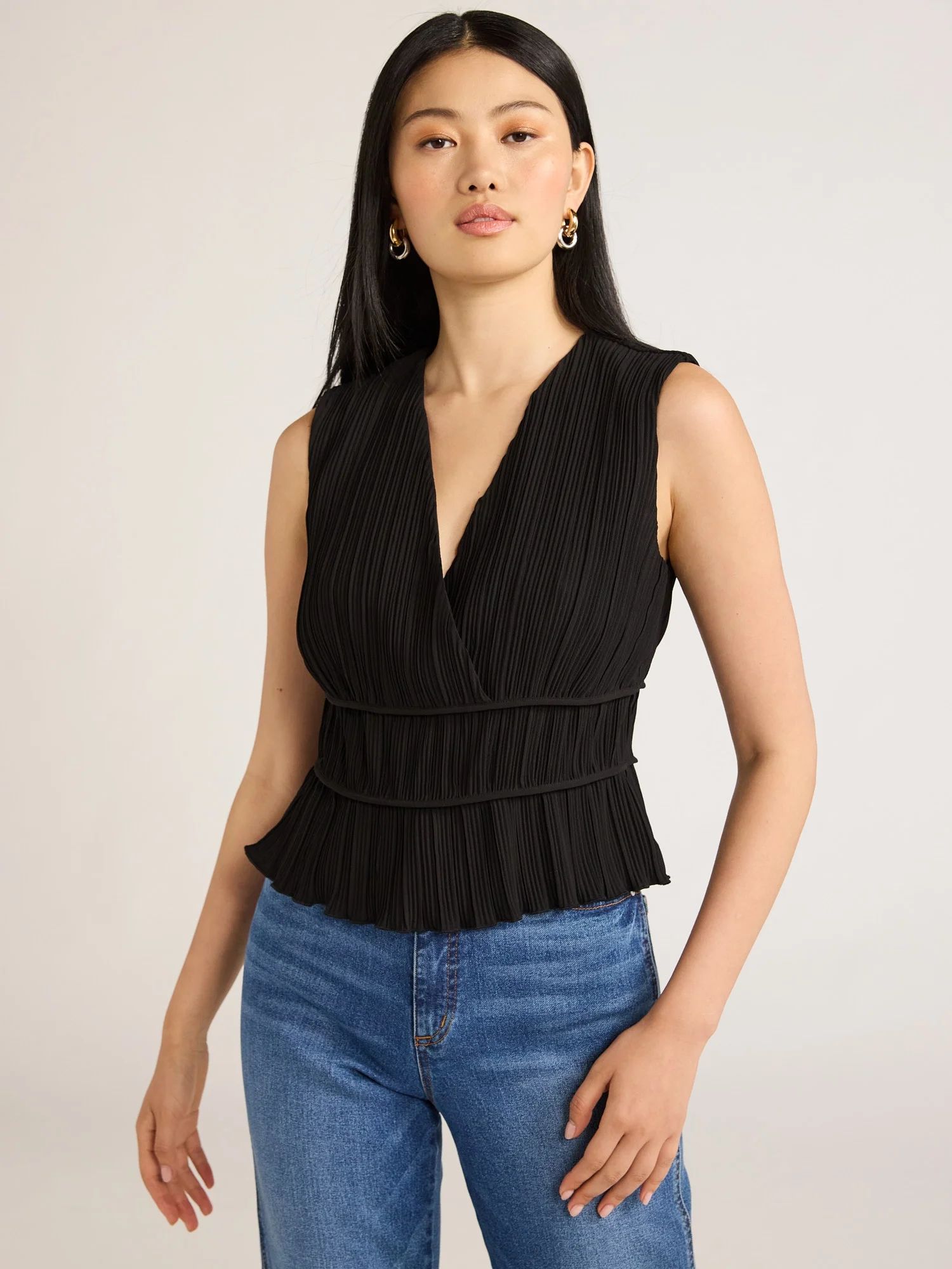 Scoop Women’s Sleeveless Pleated Top, Sizes XS-XXL | Walmart (US)