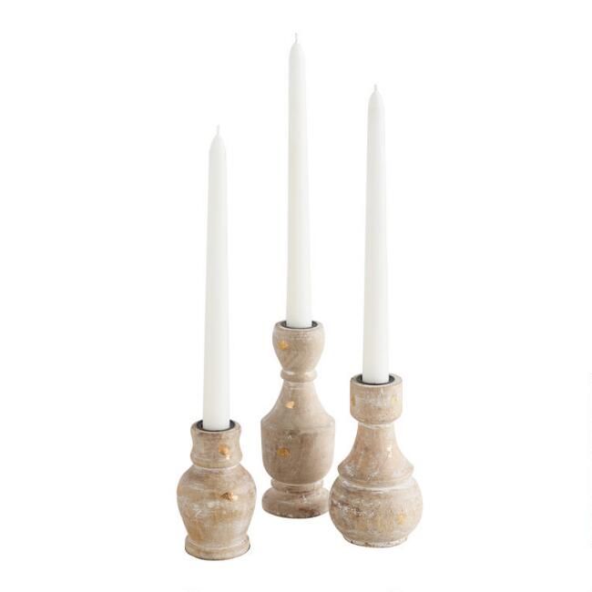 White and Gold Bottle Taper Candleholders, Set of 3 | World Market