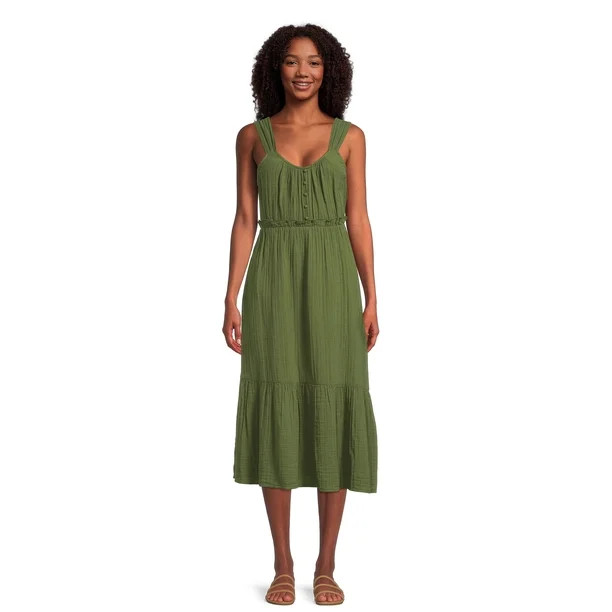 Time and Tru Sleeveless Doublecloth Midi Dress | Walmart (US)