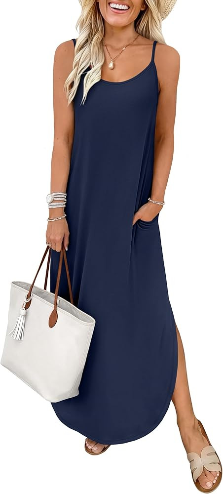 ANRABESS Womens Summer Spaghetti Strap Maxi Dress Beach Cover Up Casual Sleeveless Sundress Vacat... | Amazon (US)