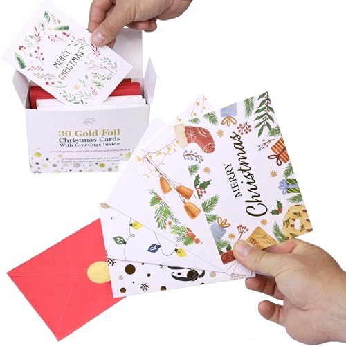 Dessie 30 Unique Gold Foil Christmas Cards with Red Envelopes and Gold Sealing Stickers. Short Gr... | Dessie Shop