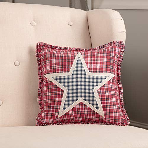 Amazon.com: VHC Brands Hatteras Star Flax Cotton Bedding Appliqued Square Pillow, 12x12, American... | Amazon (US)