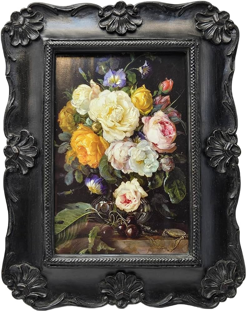 SYLVIA'S SHOP 4x6 Vintage Picture Frame, Antique Black Ornate Photo Frame, for Tabletop and Wall ... | Amazon (US)