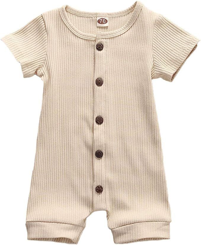 Infant Baby Boy Girl Romper Solid Plain One Piece Jumpsuits Bodysuit Pajamas Sleeveless One Piece... | Amazon (US)