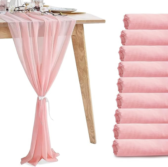 10 Pack 10ft Baby Pink Chiffon Table Runners Wedding Table Runner Sheer Romantic Tulle Table Runn... | Amazon (US)