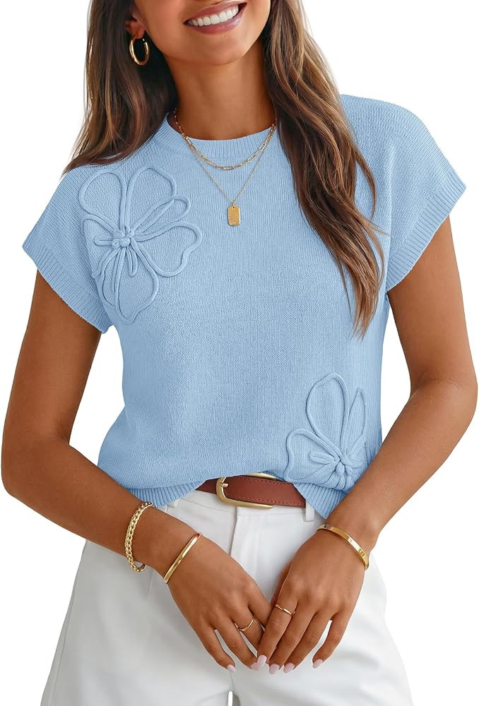 MEROKEETY Women's Summer Short Sleeve Sweater Vest Floral Knit Cute Pullover Tank Tops 2026 Trend... | Amazon (US)