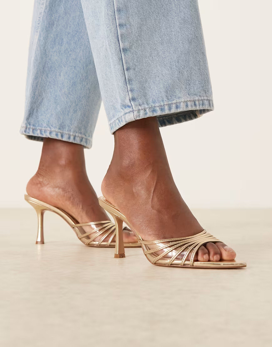 Mango heeled mule sandals in gold | ASOS (Global)