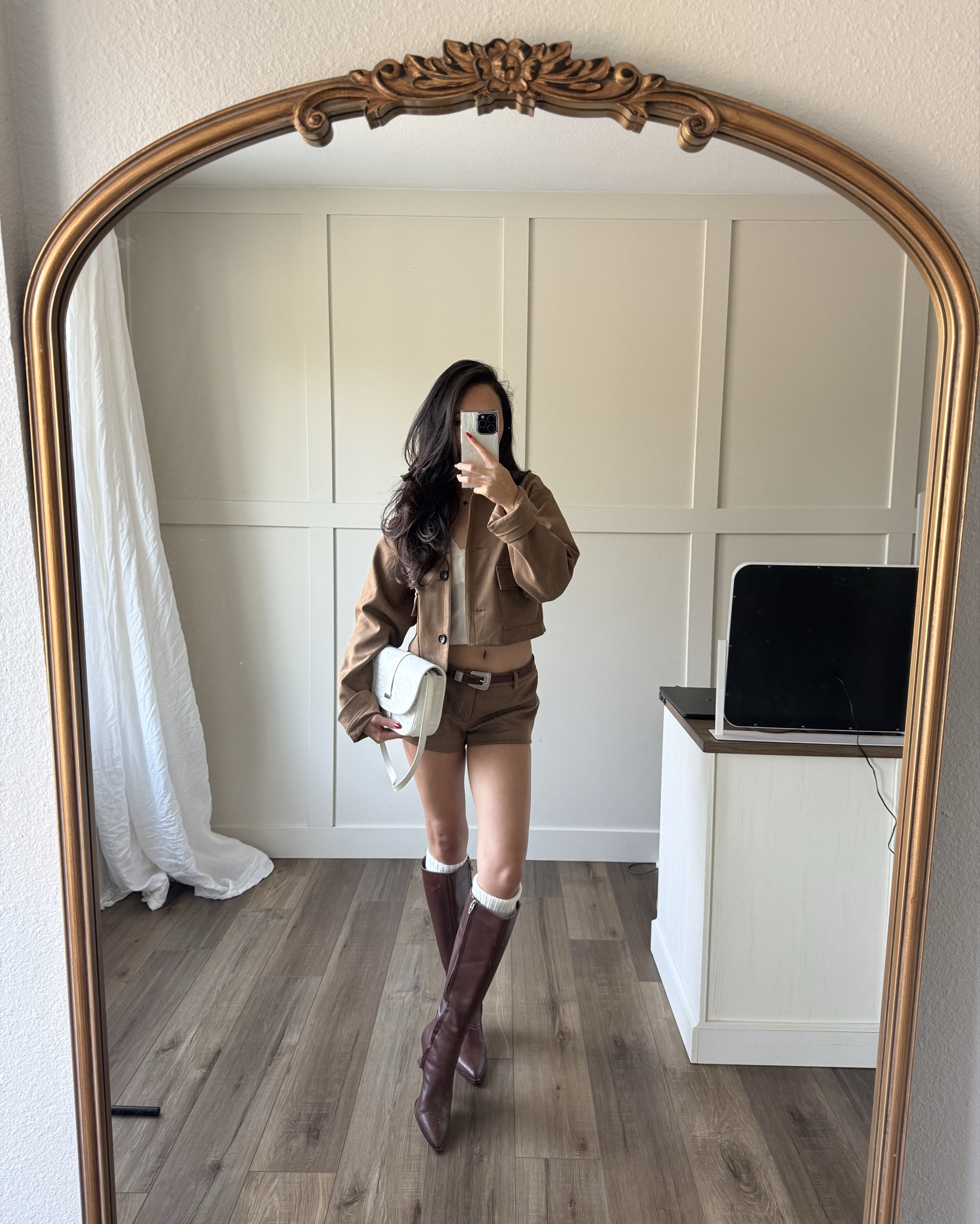 transitioning from summer to fall outfits!! featuring the cutest brown suede set, brown tall leather boots, and the Goyard Belvedere PM bag 💼 ✨

Fall outfit inspiration for a fun girls day or shopping type of day in the city!!

#LTKStyleTip #LTKSeasonal #LTKFallSale