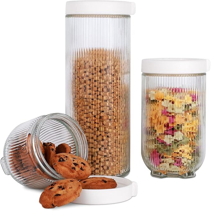 SPROUTRADE Glass Kitchen Canisters Set of 3 Kitchen Organizations Glass Food Storage Containers F... | Amazon (US)