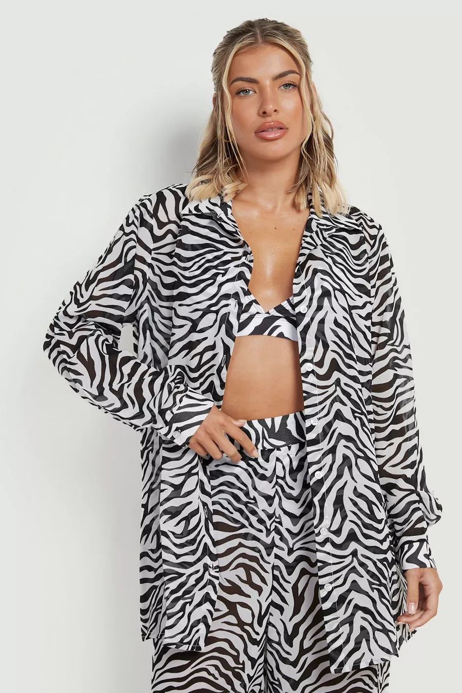 Zebra Chiffon Beach Shirt | Boohoo.com (UK & IE)