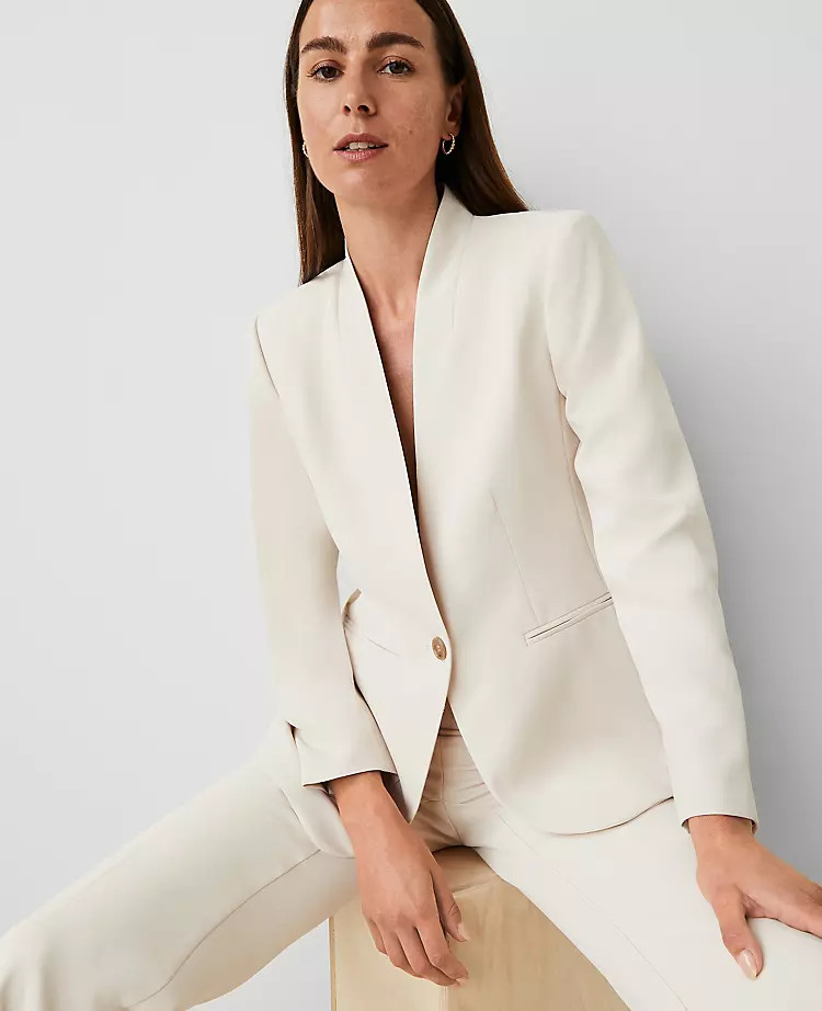 The Long Collarless Blazer in Fluid Crepe | Ann Taylor