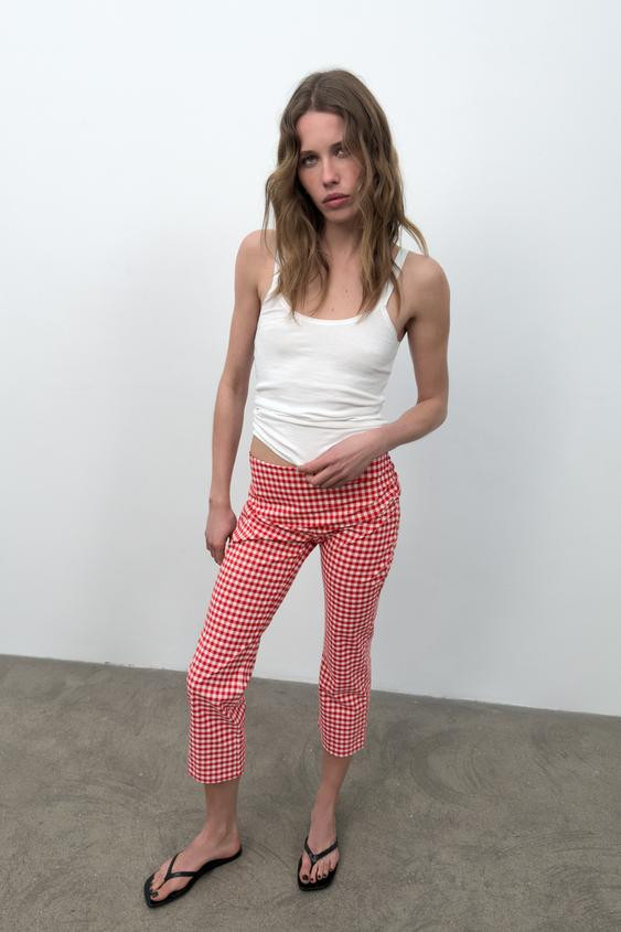 GINGHAM CAPRI PANTS | Zara Canada