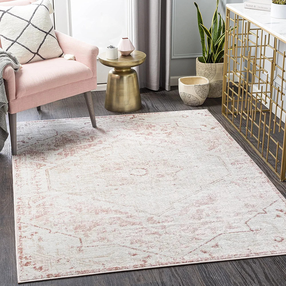Mark&Day Area Rugs, 4x6 Baflo Traditional Blush Area Rug, Pink/White/Beige Carpet for Living Room... | Amazon (US)