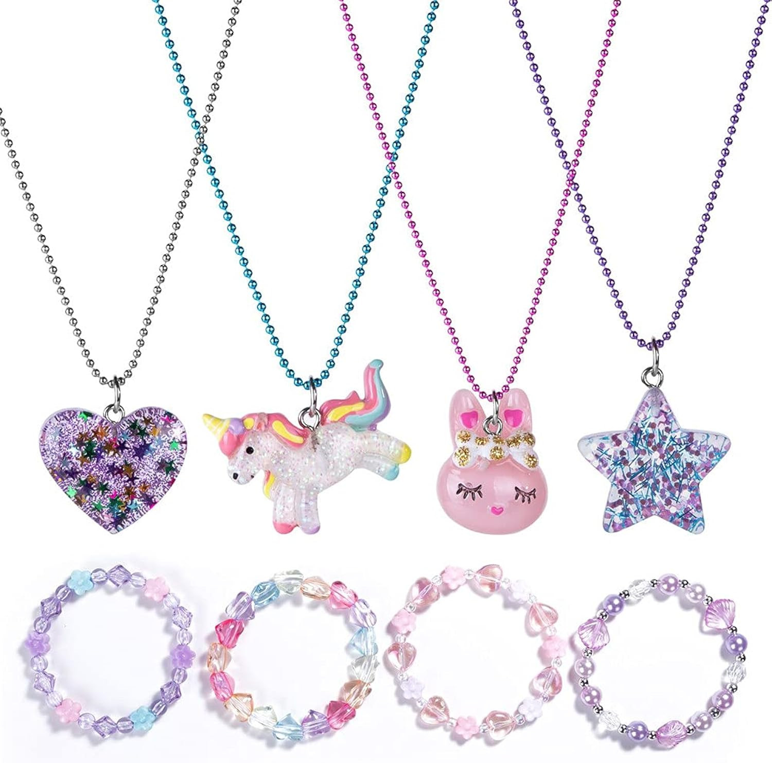 BB-GG, BGSHEMNI 8 Pcs Girls Necklaces and Bracelets Set with Unicorn Star Heart Necklace Toddler Jew | Amazon (US)