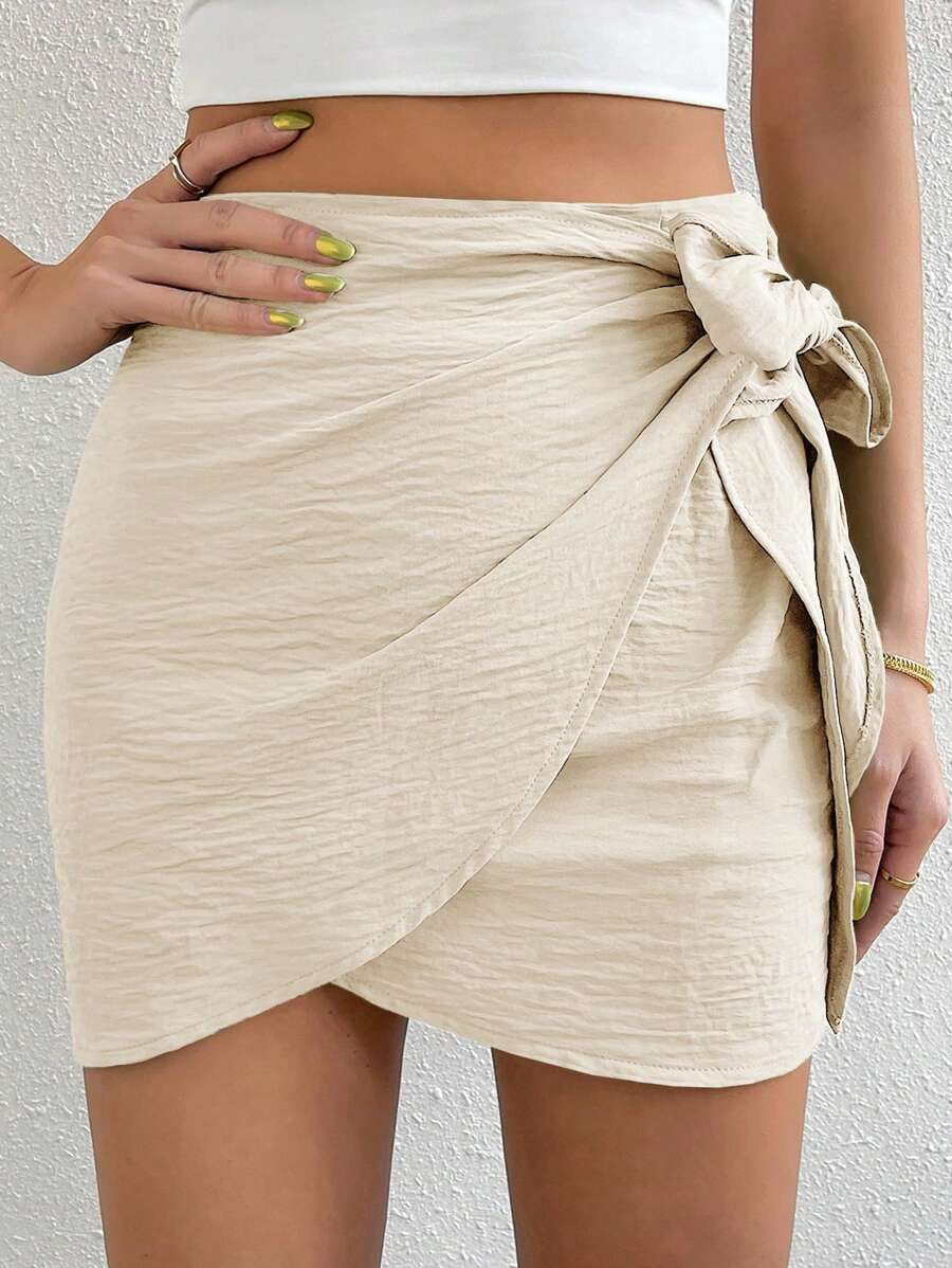 SHEIN Holidaya Ladies Fashion Asymmetric Solid Color Self-Tie Skirt Vacation Beach Outfits Women | SHEIN
