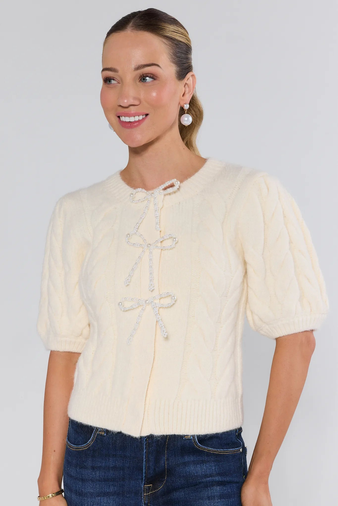 Priscilla Cable-Knit Bow Sweater | Avara