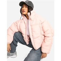 Womens Ruched Detail Puffer Jacket - Pink - 12, Pink | Boohoo.com (UK & IE)