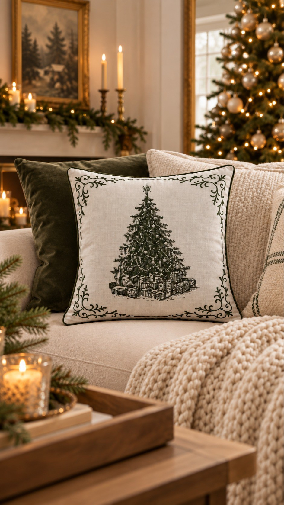 This Christmas tree pillow is so beautiful tucked into a cozy neutral sofa 🤍🎄 The vintage-inspired green detail feels classic and elevated. #WalmartHome #ChristmasDecor #HolidayHome #MyTexasHouse

#LTKSeasonal #LTKHome