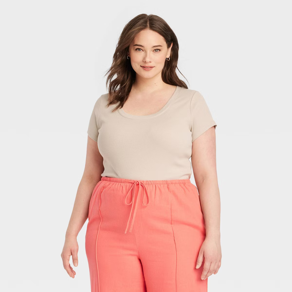 Women's Slim Fit Short Sleeve Ribbed Scoop Neck T-Shirt - A New Day™ | Target