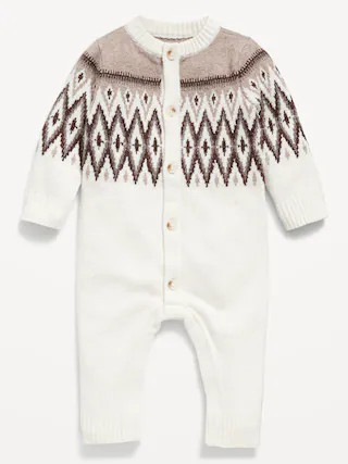 Unisex Button-Front Fair Isle One-Piece for Baby | Old Navy (US)