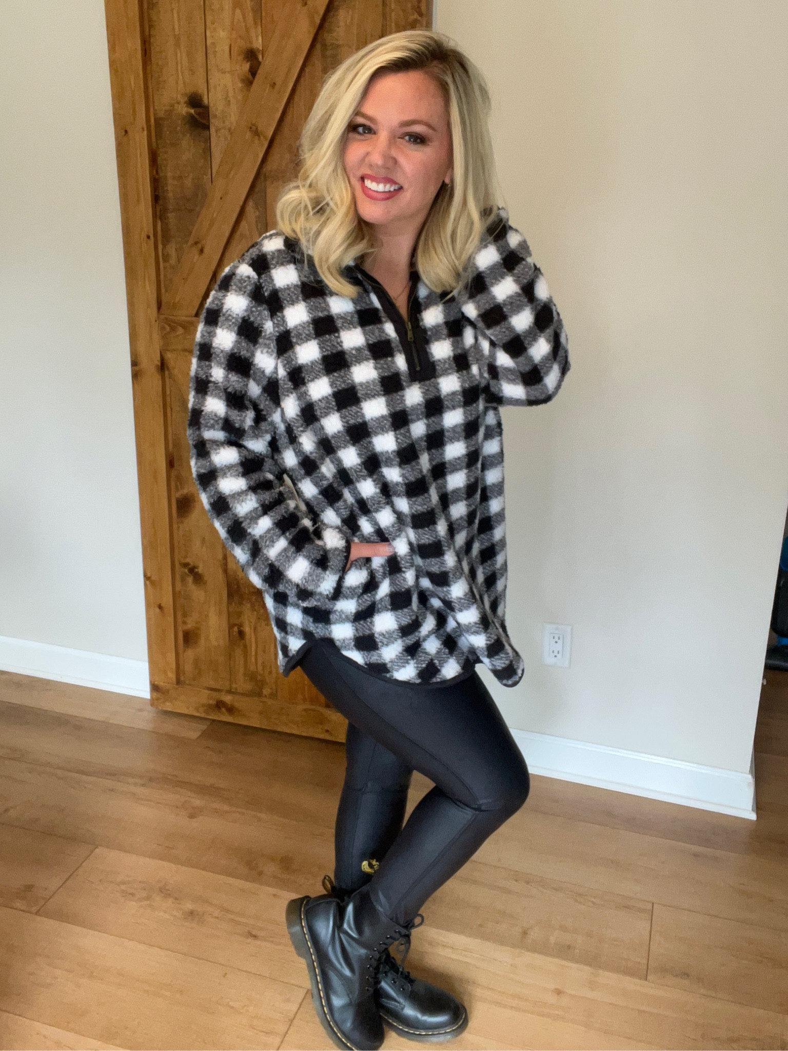 Quarter zip Sherpa pullover I am wearing in a size 1X. Faux leather leggings in a size large

#LTKunder50 #LTKstyletip #LTKSeasonal