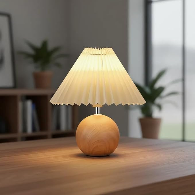 Bedside Night Table Lamp for Bedroom Adjustable Brightness Minimalist Bedside Lamp with Pleated L... | Amazon (US)