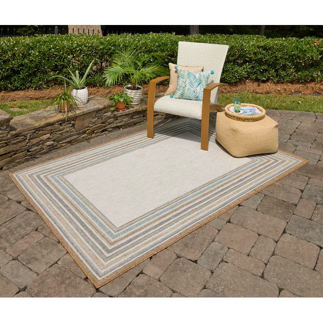 allen + roth with STAINMASTER Gray Border 8 X 10 (ft) Gray Outdoor Area Rug | Lowe's