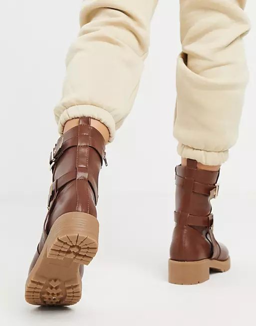 ASOS DESIGN Asha pull on trucker boots in brown | ASOS (Global)