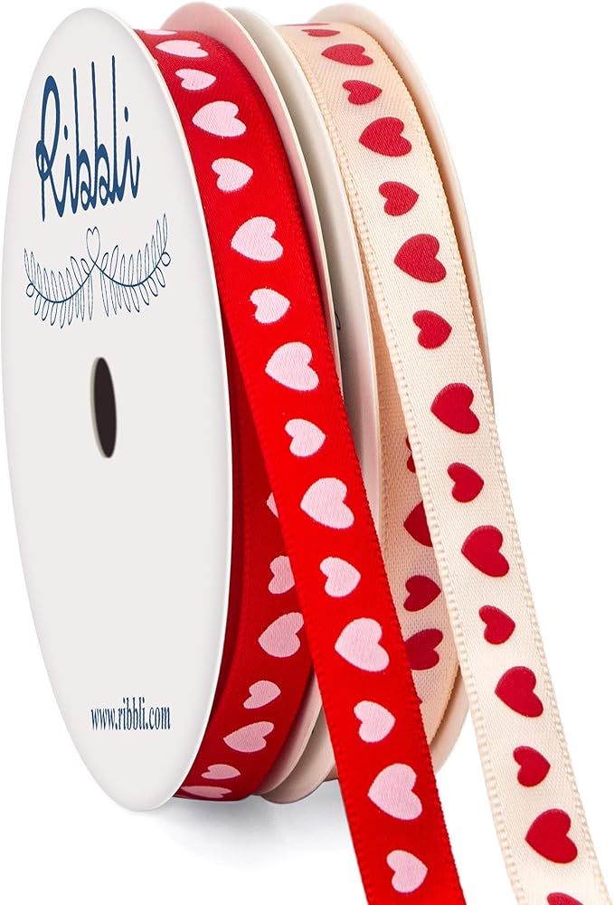 Ribbli Valentine’s Day Ribbon,2 Rolls Heart Satin Ribbon Use for Valentines Day Craft,Gift Wrap... | Amazon (US)