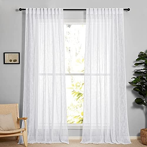 RYB HOME White Curtains & Drapes - Linen Textured Semi Sheer Curtains Privacy Panels for Living Room | Amazon (US)