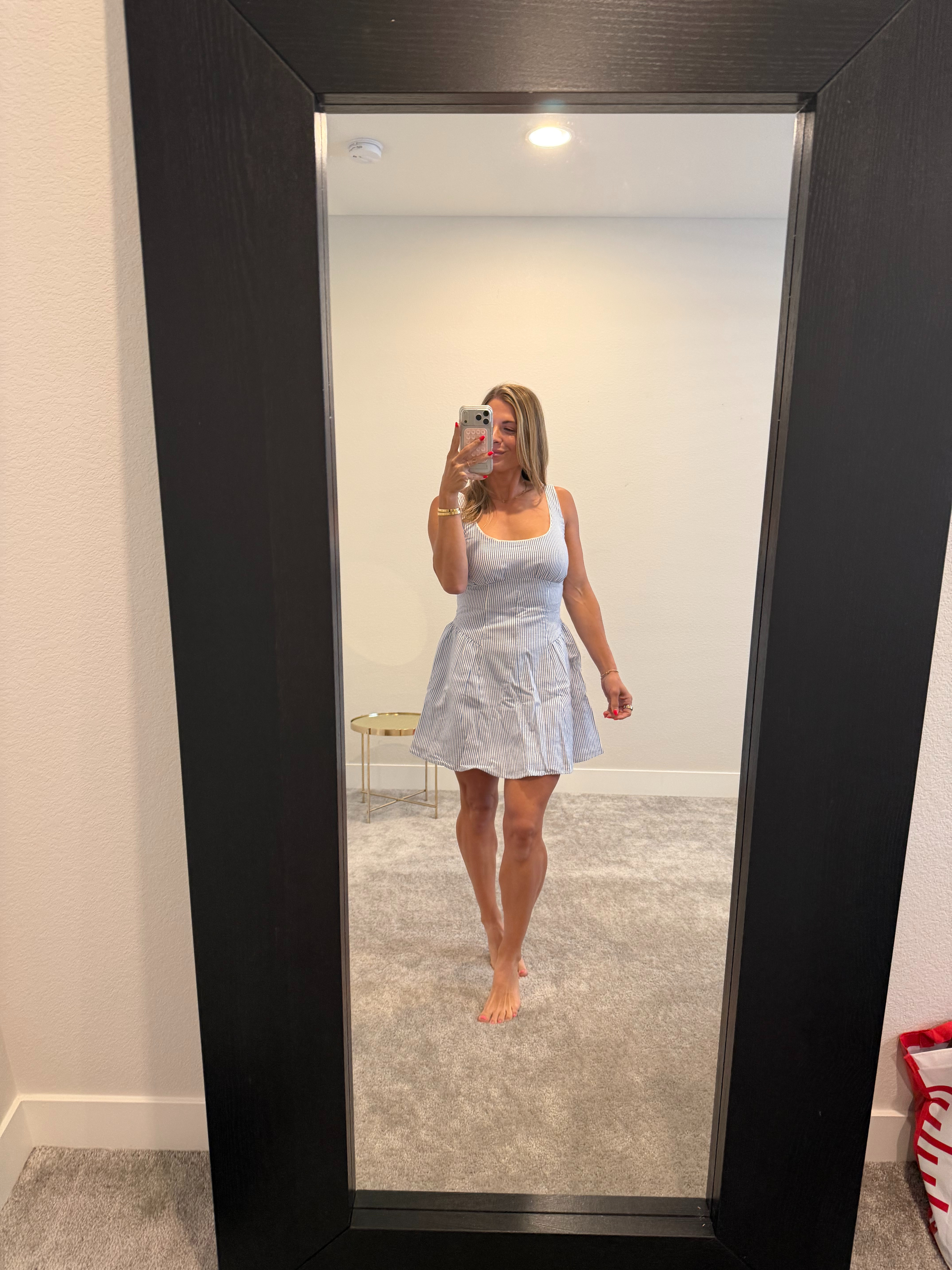This blue striped mini dress is giving effortless coastal charm. The bra free design makes getting dressed easy while looking polished all summer long. 💙☀️🤍 #Abercrombie #LinenBlendDress #BlueStripedDress #MiniDress #BraFreeDress #SummerStyle #VacationOutfit #CasualChic #OOTD #SummerFashion 

 #LTKootd