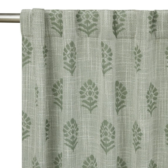 Better Homes & Gardens Floral Block Print Blackout Single Curtain Panel, Green, 50"W x 84"L | Walmart (US)