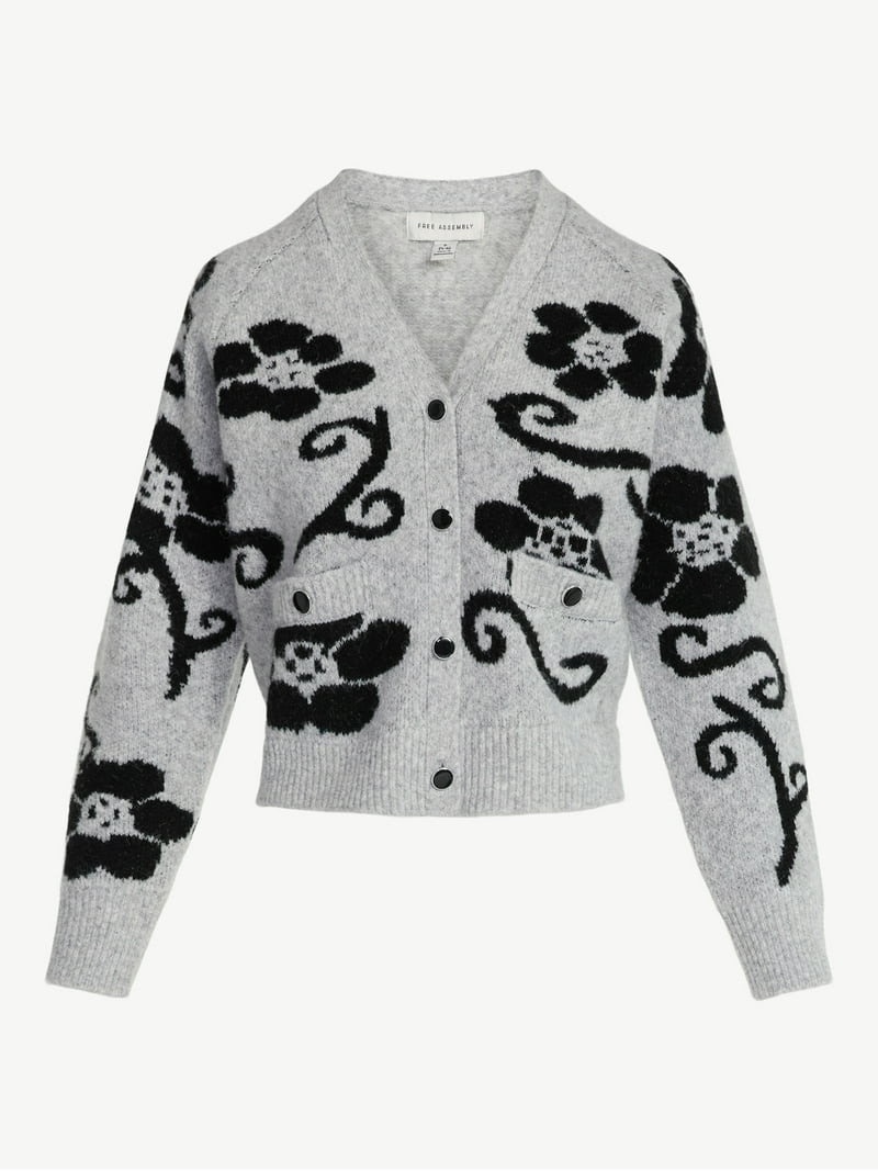 Free Assembly Women’s Floral Pattern V-Neck Cardigan Sweater, Midweight, Sizes XS-XXL | Walmart (US)