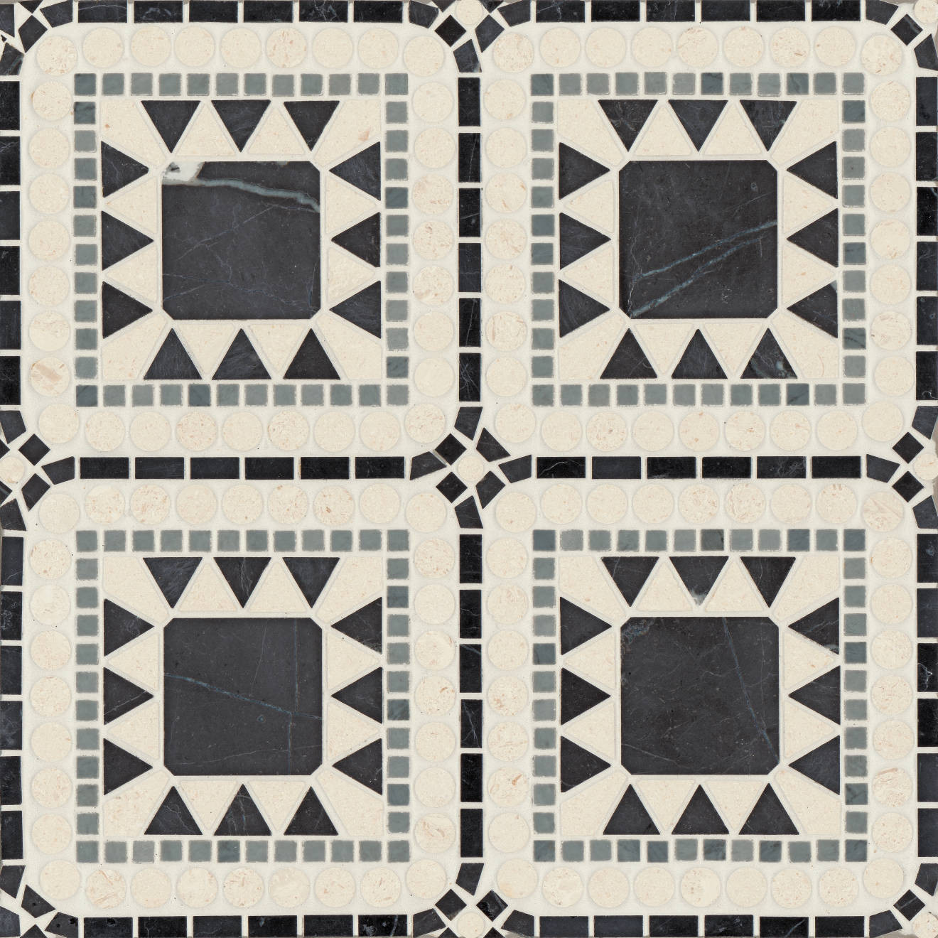 Atrium Honed Marble Blend Mosaic Tile in Nero Marquina, Bardiglio & Myra Beige | Bedrosians Tile and Stone