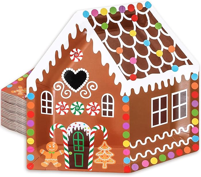 Whaline 25Pcs Christmas Paper Plates Gingerbread House Shaped Dinner Plates Colorful Xmas Disposa... | Amazon (US)