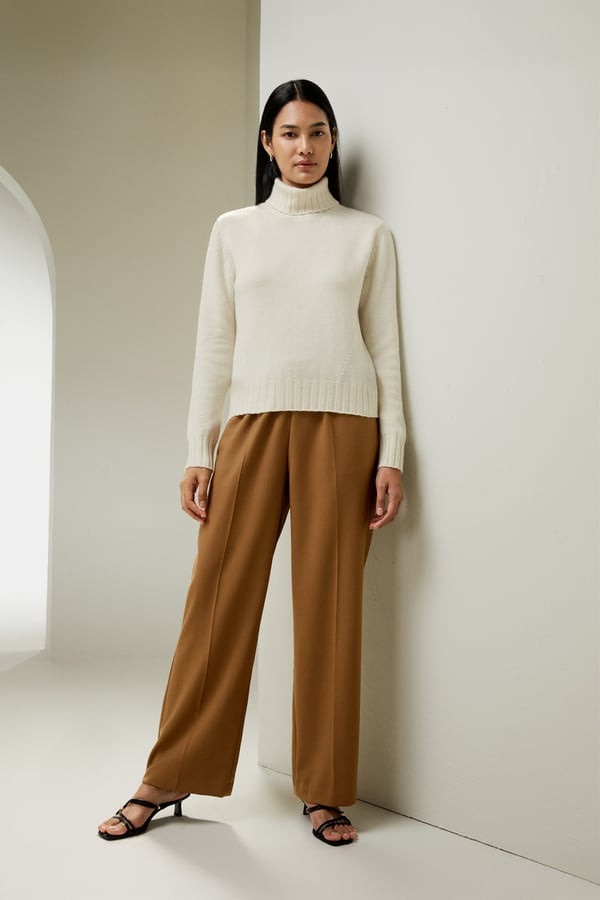 LILYSILK Women's Wool Cashmere Turtleneck Sweater, Slim Fit, White, M | LILYSILK