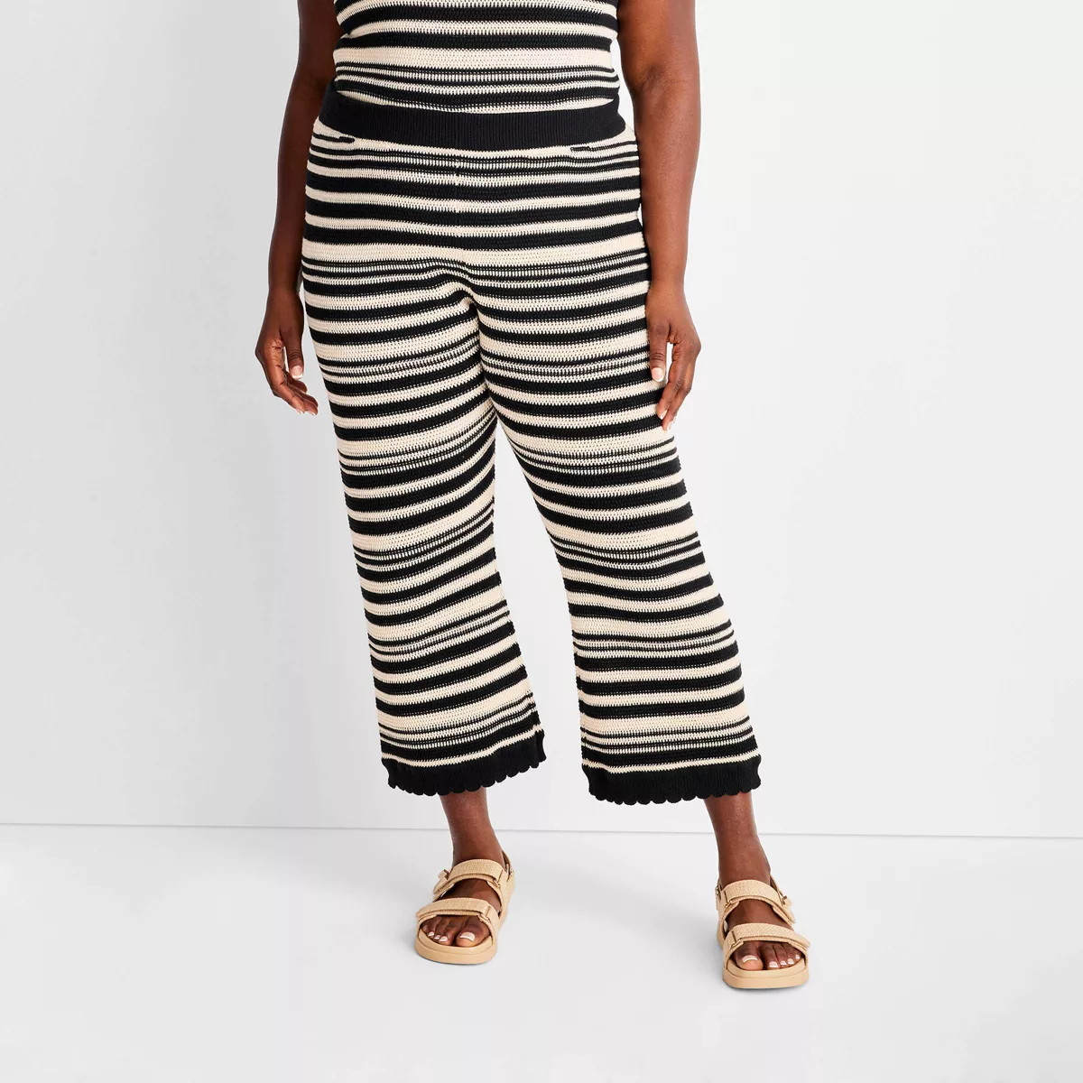 Women's Striped Scallop Edge Ankle Pants - Future Collective™ with Jenny K. Lopez Black/Cream | Target