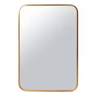 The Urban Port 1 in. x 24 in. Transitional Rectangle Aluminum Framed Gold Wall Mirror with Arched... | The Home Depot