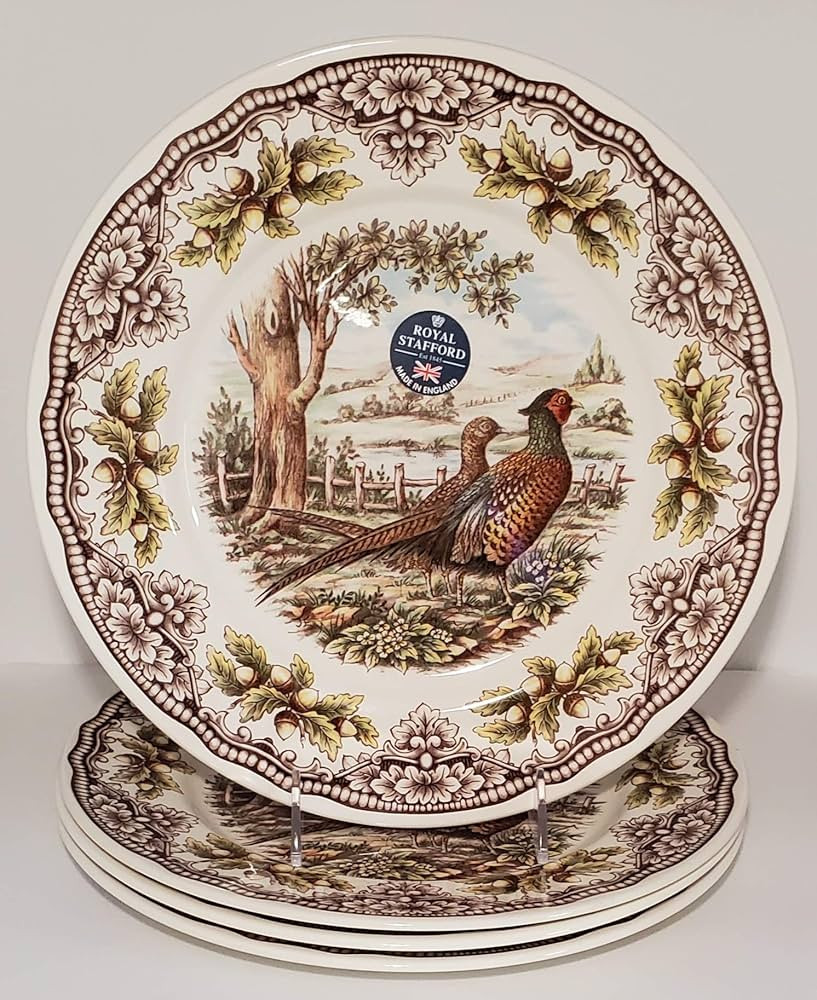 Set of 4, The Victorian English Pottery Woodland Pheasant Dinner Plate Thanksgiving Harvest Multi-Co | Amazon (US)