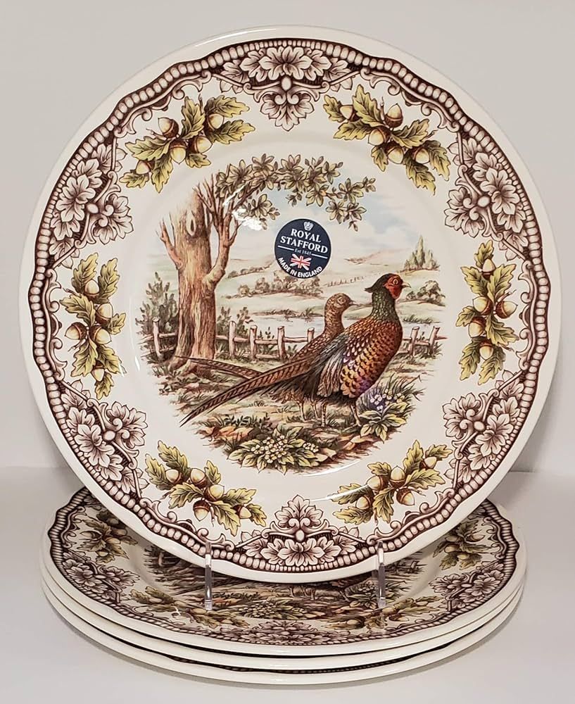 Set of 4, The Victorian English Pottery Woodland Pheasant Dinner Plate Thanksgiving Harvest Multi-Co | Amazon (US)
