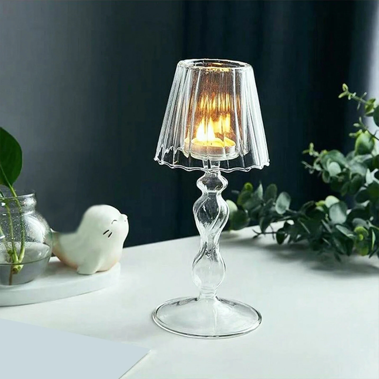 European Style Glass Desk Lamp Shaped Candle Holder | High Legged Striped Design for Wedding & Ho... | Walmart (US)