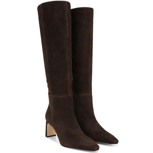 VorisVina Chocolate Brown Knee High Boots for Women Suede Square Toe Chunky Heel Boots Fall Dress Elastic Tall Boots | Amazon (US)