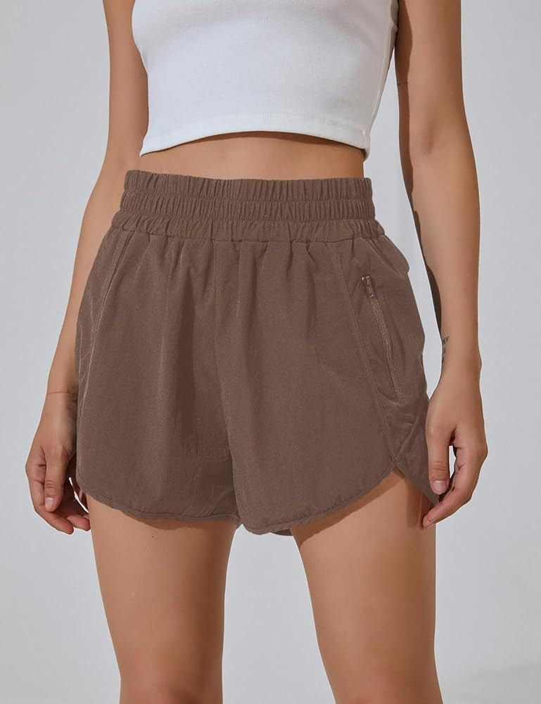 BMJL Women's Running Shorts Elastic High Waisted Shorts Pocket Sporty Workout Shorts Quick Dry At... | Amazon (US)