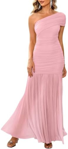 LAGSHIAN Women's Elegant Formal Long Dress One Shoulder Sleeveless Ruched Bodycon Evening Dress  ... | Amazon (US)