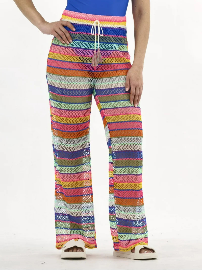 No Boundaries Striped Crochet Pants Coverup, Women's | Walmart (US)