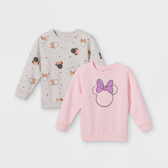 Toddler Girls' 2pk Minnie Mouse Fleece Crew Neck Pullover - Pink | Target