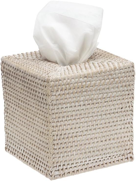 KOUBOO 1030036 Square Rattan Tissue Box Cover, 5" x 5" x 5.5", White Wash | Amazon (US)