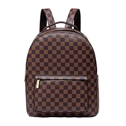 Daisy Rose Checkered Backpack bag - Luxury PU Vegan Leather (Brown) | Walmart (US)